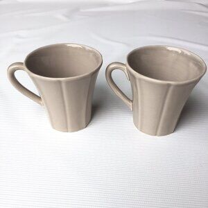 Primagera Portugal Large Coffee Mug Tea Cup Ribbed Fluted Beige Tan Set of 2 Vtg